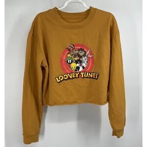 Looney Tunes Sweatshirt L Cropped Mustard Yellow Graphic Cartoon Nostalgic Retro